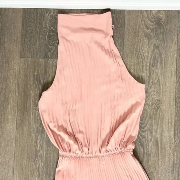 Babaton Aritzia Bautista Midi Dress Pleated Mock Neck Side slit Pink Size XXS - Picture 8 of 16